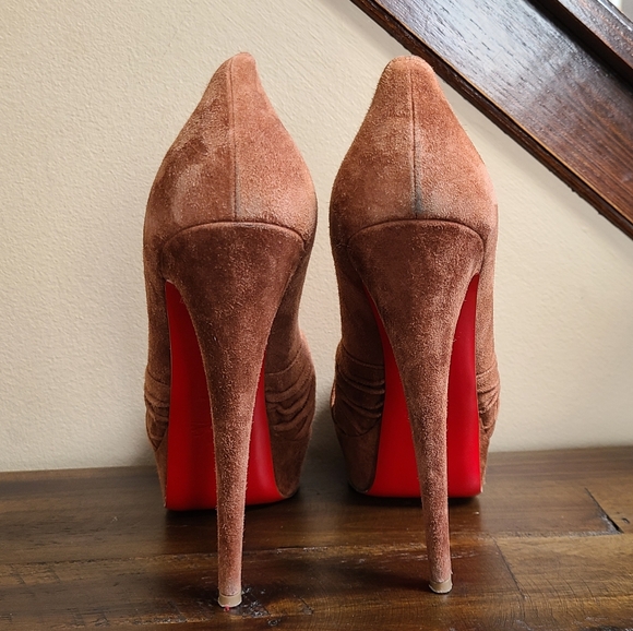 Christian Louboutin Brown Suede Platform Heels 38 1/2 - Picture 8 of 15